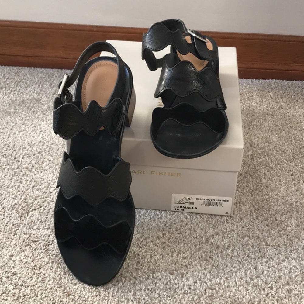Marc Fisher Black Leather Sandals - Picture 2 of 4